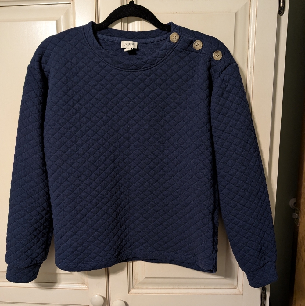 J. Crew Women's Navy Quilted Button Neck Sweatshirt